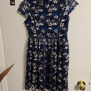 Blush Blue and White Floral Midi Dress